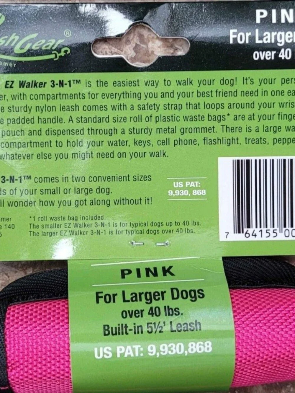 Pink Dog Walking Bag with Built-In Leash